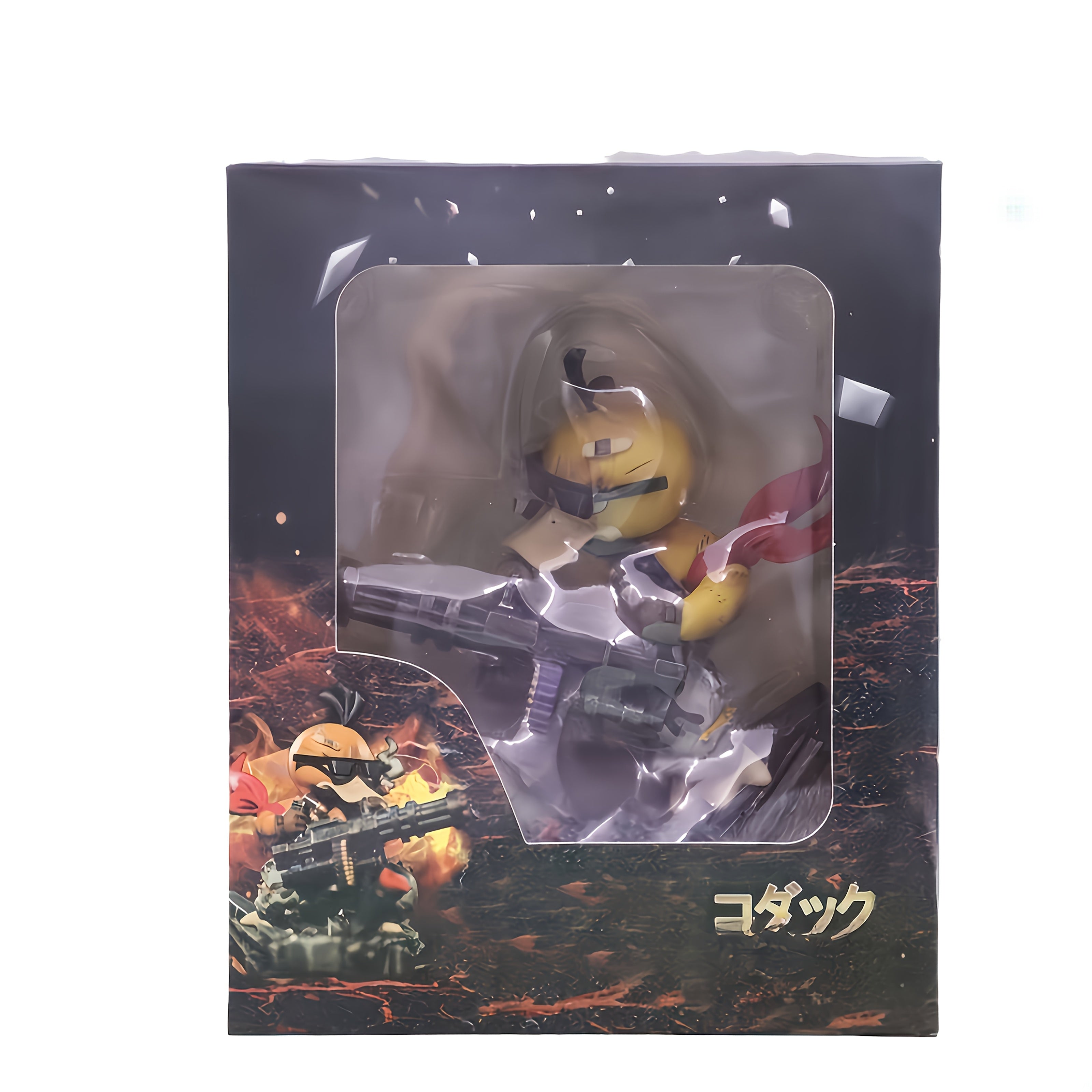 Anime Duck Figure Yellow Anime-Style Duck Character Figure with Red Glasses & Weapon | PVC Material on Black Rock Base, Dynamic Pose Home Decor, Christmas Halloween Thanksgiving Gift for Anime Fans