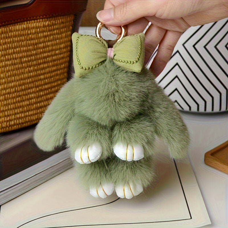 1pc Plush Bunny Keychain - Pastel Pink, Soft Fluffy Bunny Pendant Charm with Loop, Lightweight Bag Accessory for Women